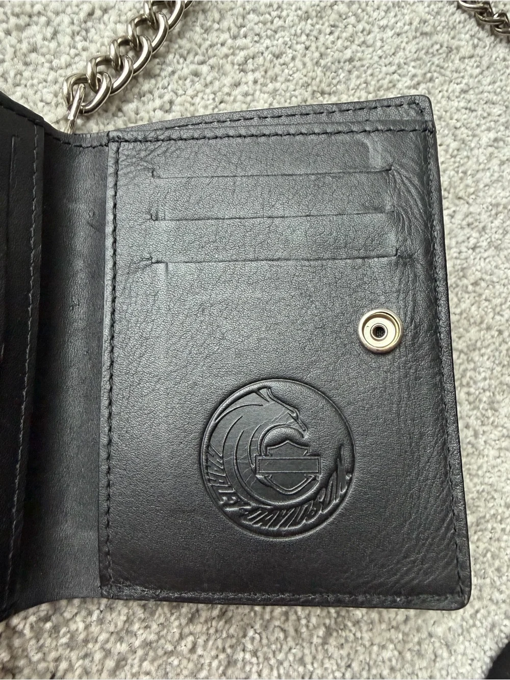 Harley-Davidson Genuine Leather Chain Biker Wallet Black Trifold 97766-07V